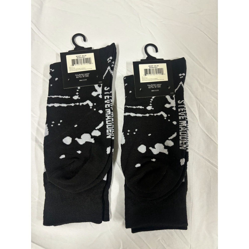 Steve Madden Black White Paint Splatter Pattern Crew Socks Size 6-12.5 - Set 2 - Picture 4 of 4
